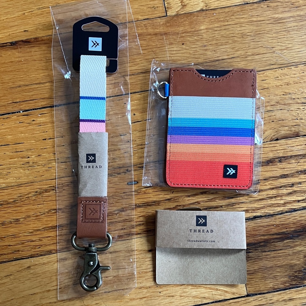 THREAD Colorblock Card Holder/Wallet & Lanyard Set in Rainbow Stripes